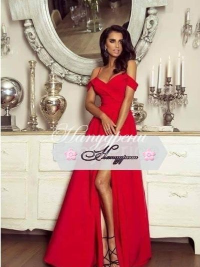 Официална дълга рокля в червен цвят