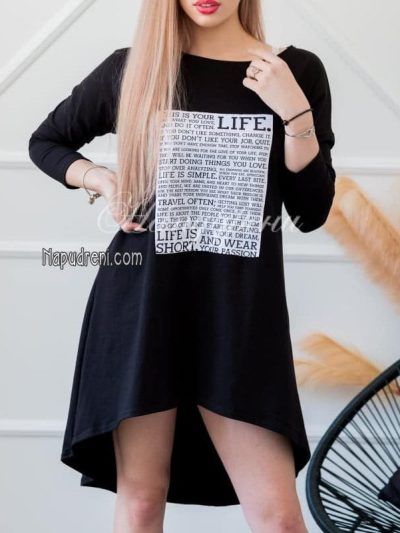 Дамска туника/рокля Letter в черен цвят