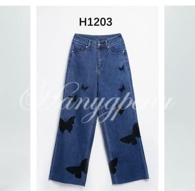 Дамски дънки Butterflies в син цвят - код 1778