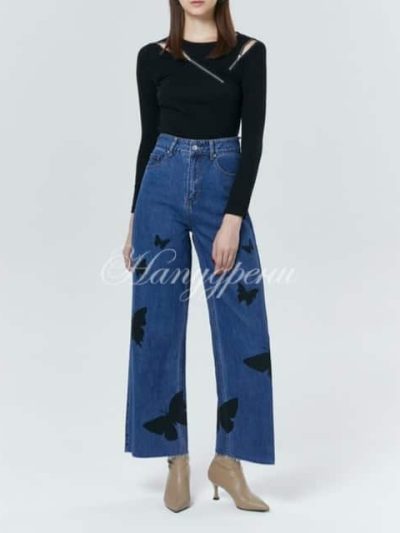 Дамски дънки Butterflies в син цвят