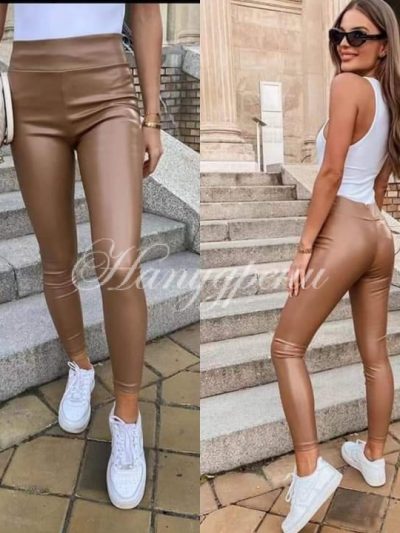 Дамски кожен клин с висока талия в бежов цвят