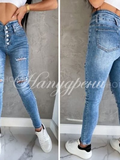 Тренди дънки с висока талия - код 491