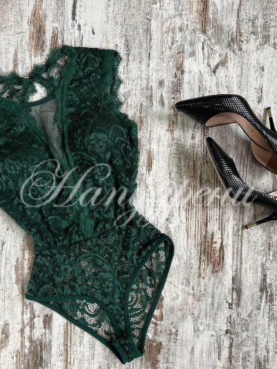 Дантелено боди в зелен цвят