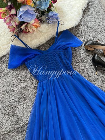 Дамска тюлена рокля в син цвят - код 2607