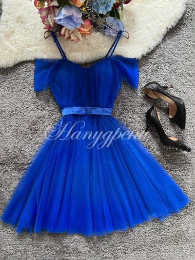 Дамска тюлена рокля в син цвят