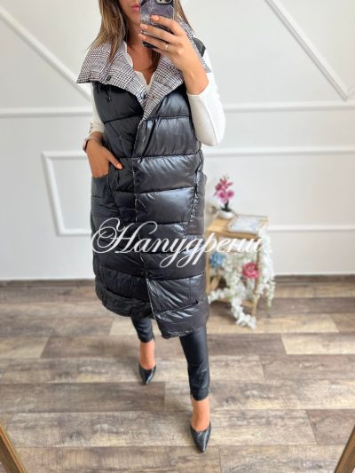 Двулицев дълъг елек в бяло и черно – код 3388