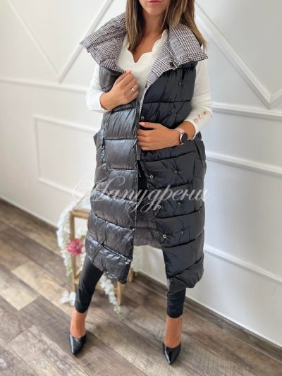 Двулицев дълъг елек в бяло и черно - код 3388