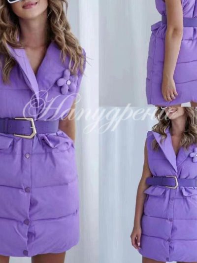 Дамски ефектен елек с коланче и копчета