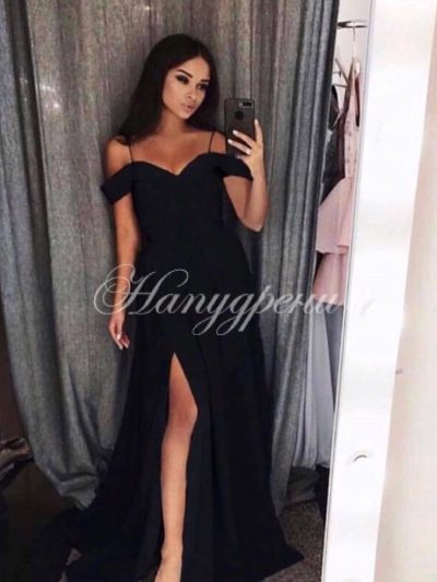 Официална дълга рокля в черен цвят - код 3464