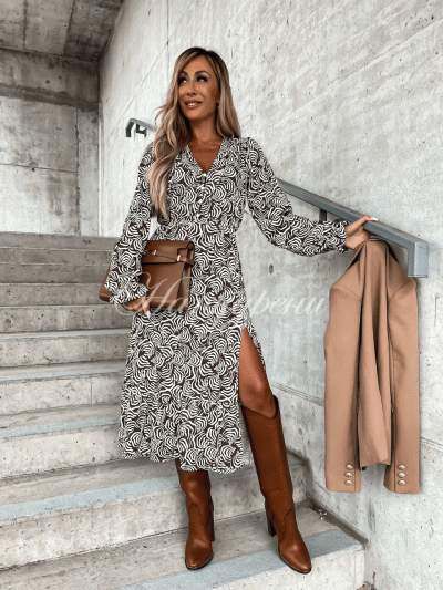 Ефектна рокля с орнаменти и цепка - код 3511