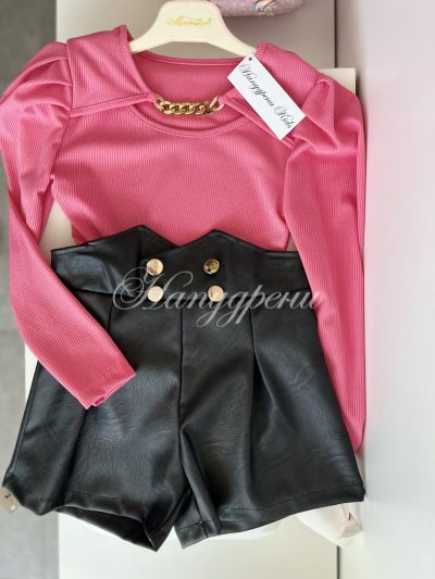 Детска розова блуза с акцент верижка - код 183