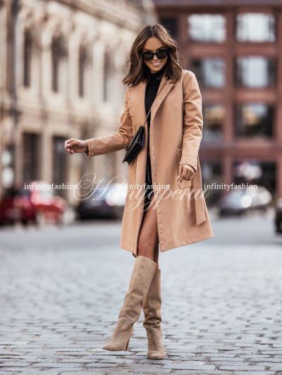 Дамско палто с капси в кафяво – код 3764