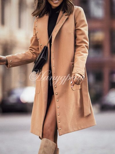 Дамско палто с капси в кафяво – код 3764