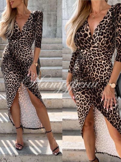 Дамска рокля с цепка и животински принт - код 3746