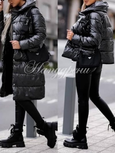 Дамско черно яке 2 в 1 - код 3778