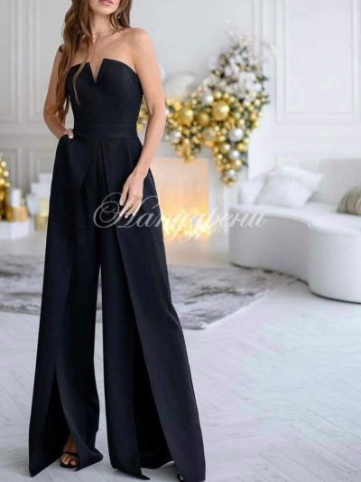 Дамски стилен гащеризон в черен цвят - код 3998