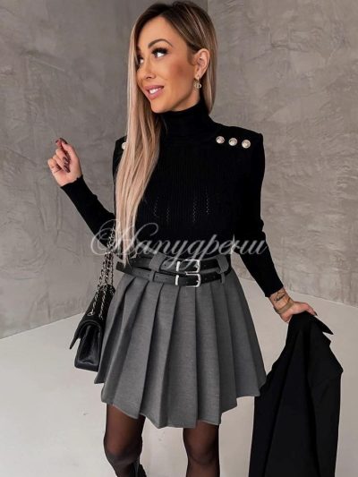 Разкроена пола с ефектно коланче в сиво – код 4021