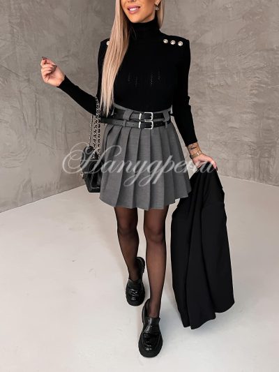 Разкроена пола с ефектно коланче в сиво – код 4021