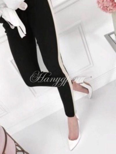 Черен панталон с бял кант и коланче – код P142