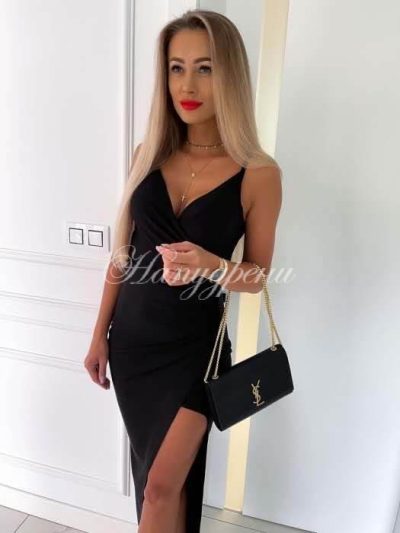 Ефектна рокля с цепка в черен цвят - код 4064