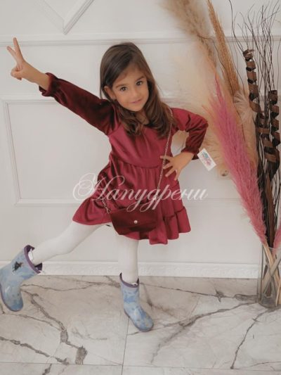 Детска велурена рокля в цвят бордо - код 196