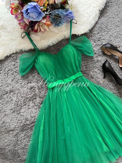 Дамска тюлена рокля в зелен цвят – код 4110