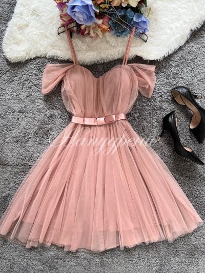 Дамска тюлена рокля в розов цвят – код 4111