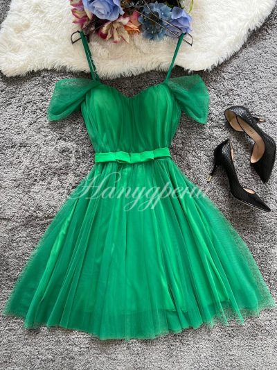 Дамска тюлена рокля в зелен цвят – код 4110