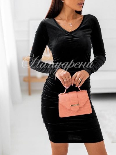 Тренди рокля по тялото в черен цвят – код 4127