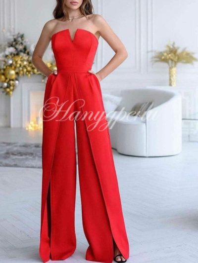 Дамски стилен гащеризон в червен цвят - код 4146