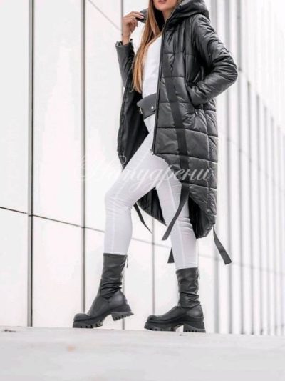 Ефектно асиметрично яке в черен цвят - код 4192