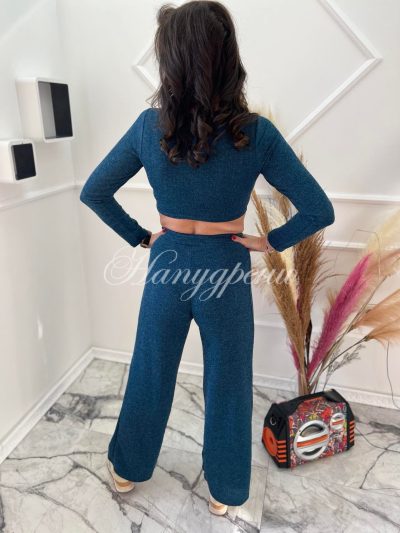 Дамски сет с къс топ в син цвят - код 4205