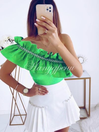 Асиметрично боди в зелен цвят - код 4340