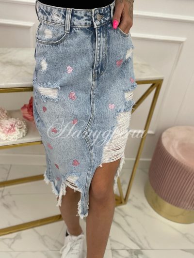 Дамска дънкова пола със сърца