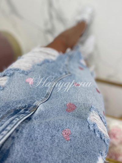 Дамска дънкова пола със сърца - код 4397