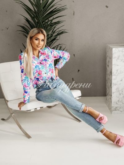 Дамска риза "Spring" с шарени цветя - код 4615