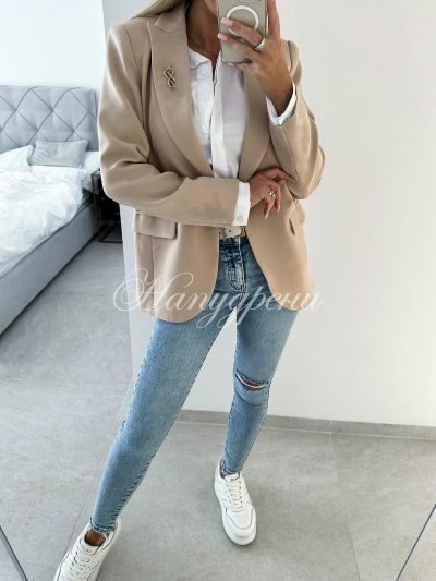 Стилно дамско сако в цвят камел – код 4634