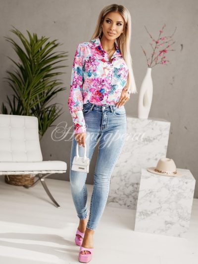 Дамска риза "Spring" с розови цветя -  код 4614