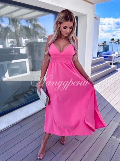 Дълга рокля "Zorrie" с цепка в цикламено - код 4908