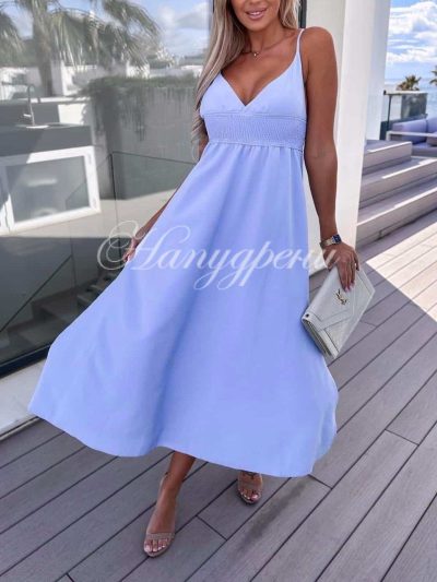 Дълга рокля "Zorrie" с цепка в светлосиньо - код 4907