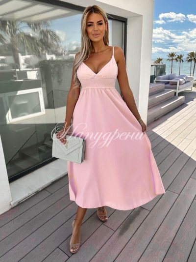 Дълга рокля "Zorrie" с цепка в розово - код 4909