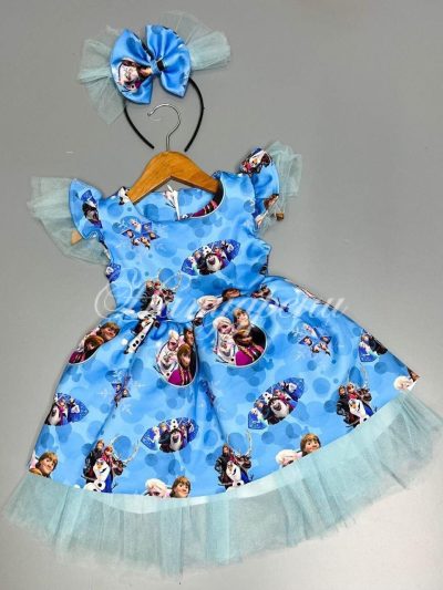 Детска рокля с принт "Елза" и диадема - код 231