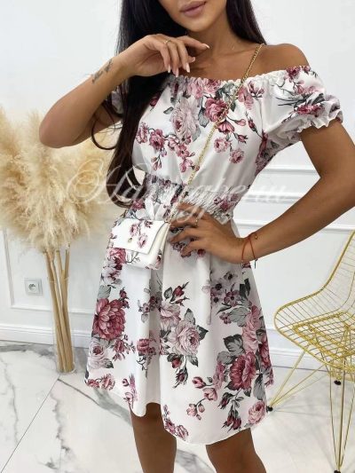 Дамска рокля "Mariya" с нежни цветя и чантичка - код 4933