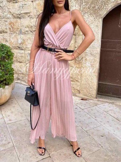 Дамски гащеризон "Alla" с коланче в розов цвят - код 5140