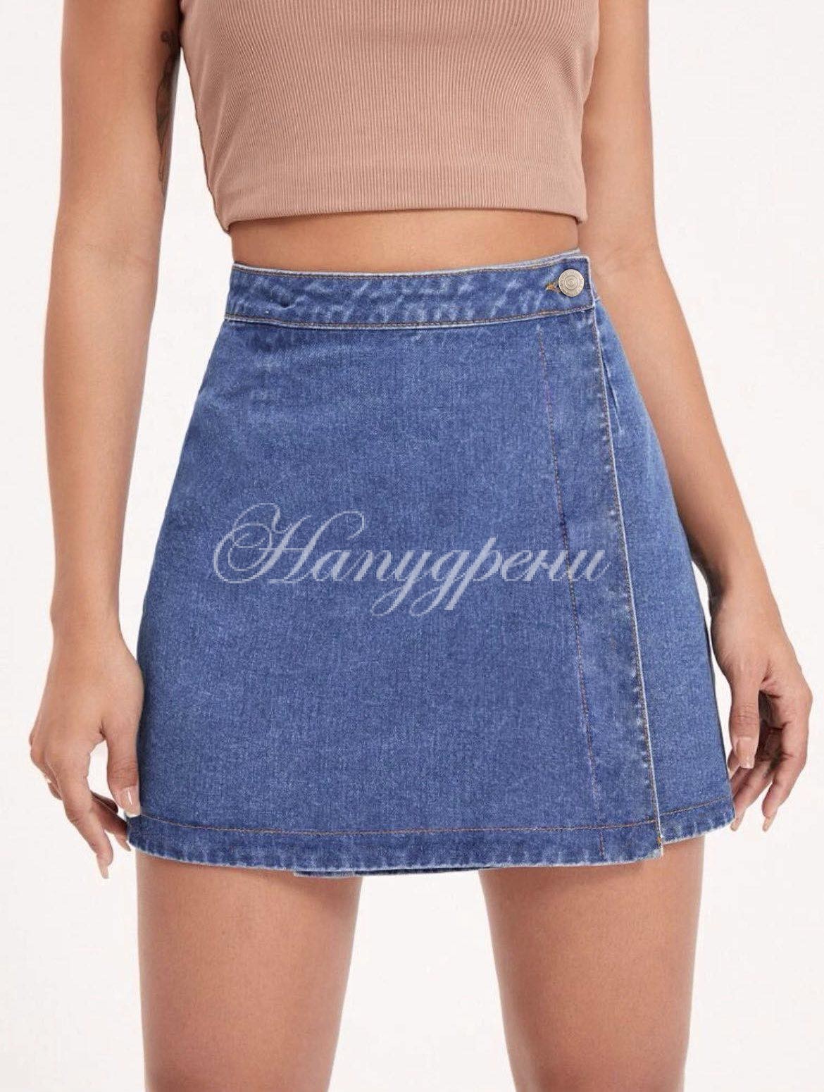 Тренди дънкова пола с висока талия - код 5321 Тренди дънкова пола с висока талия - код 5321