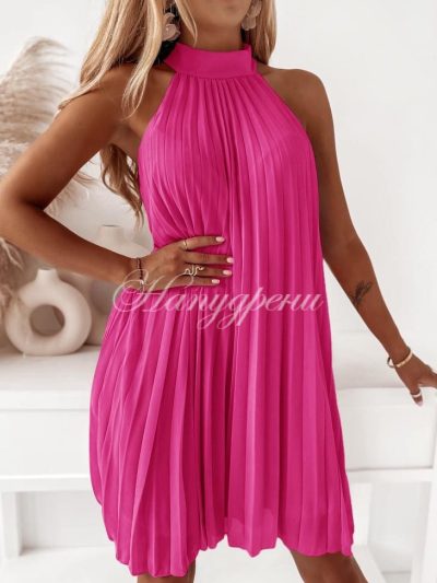 Дамска плисирана рокля "Bella" в цикламен цвят - код