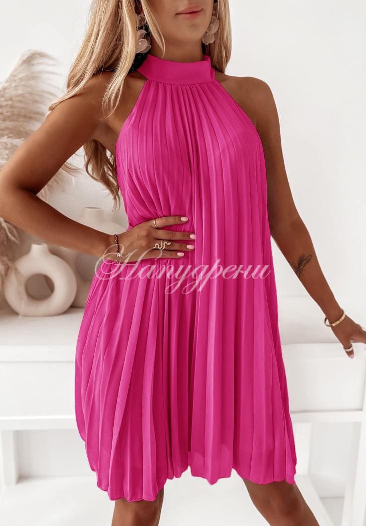 Дамска плисирана рокля "Bella" в цикламен цвят - код Дамска плисирана рокля "Bella" в цикламен цвят - код