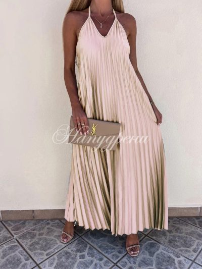 Дълга плисирана рокля "Berry" в бежов цвят - код 5216