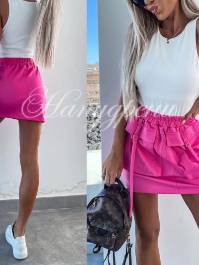 Дамска ефектна пола с джобчета в черно – код 5112