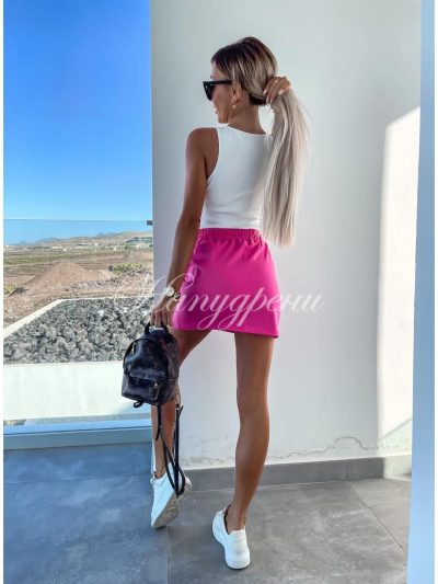 Дамска ефектна пола с джобчета в цикламено - код 5113